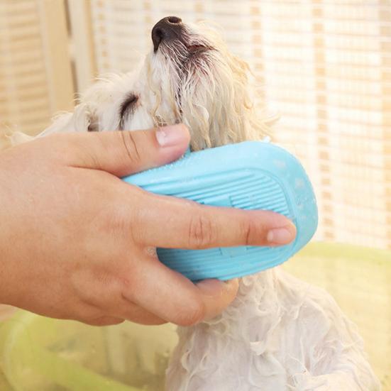 Rubber Pet Grooming Brush, Rounded Soft Bristles, Pet Bath Scrubber Massage Brush, Gentle Shedding Brush for Short Haired Cats Dogs