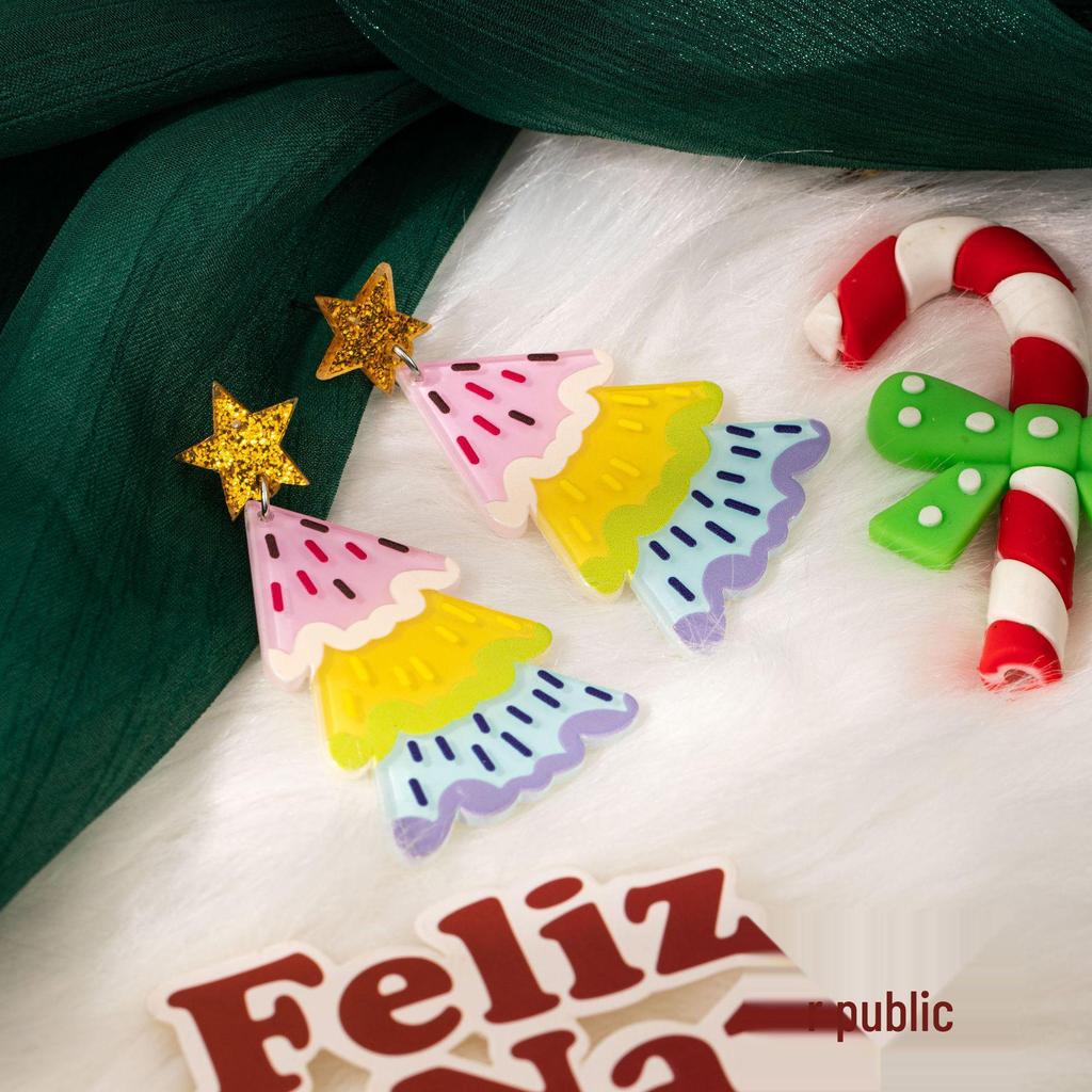 Double-Layer Acrylic Christmas Tree Earrings: Festive, Colorful, Creative Design