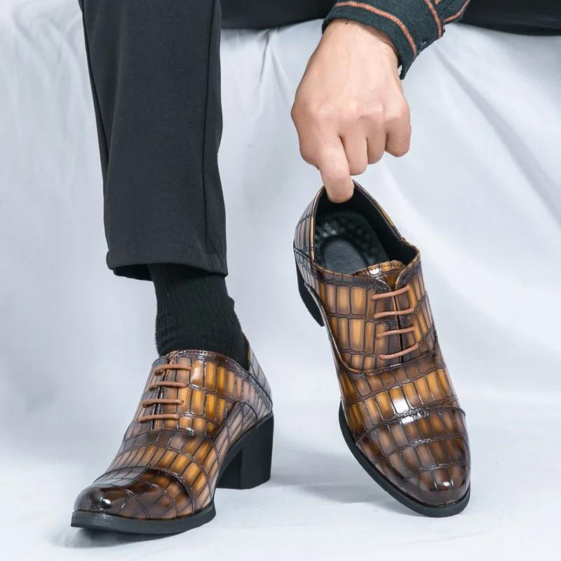 New Fashion Black Elegant Man Formal Shoes Big Size 46 High-heel Men Pointed Toe Shoes Luxury Dress Shoes Men Chaussure Hommes