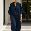 Summer Stand Collar Maxi Dress for Women Half Sleeve Button Up V Neck Long Dress Loose Flowy Beach Sundress with Pockets