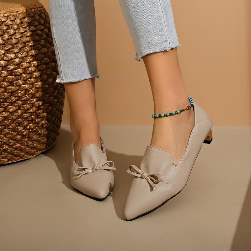 Women's Low Heel Shoes Spring New Pointed Head Shallow Mouth Butterfly Knot Soft Sole Non-slip Low Top Shoes