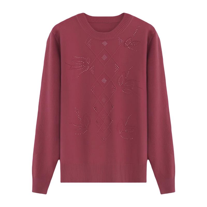 

Stylish Sequined Knit Sweater for Middle-Aged and Elderly Women – Versatile Round Neck Pullover for Autumn and Spring, One Size Fits All. One size fits all (90-140 jin)
