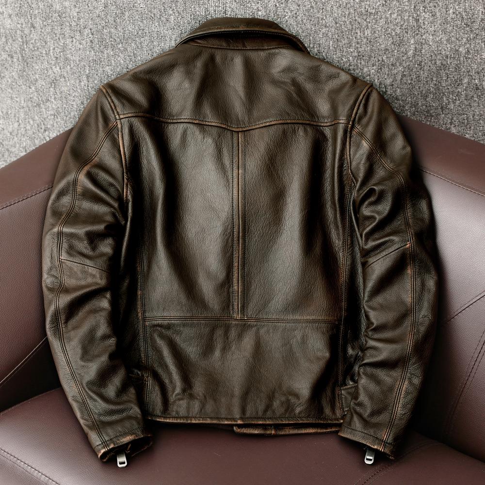 Herren Vintage distressed Echtlederjacke Schwergewicht Biker Mantel Echte Rindsleder Motorradjacke