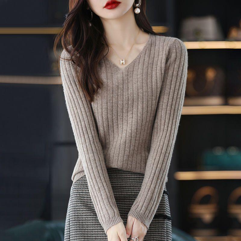 Women Sweater Long Sleeve Top Knitted Pullover V-Neck Fashion Sweater Woman Spring Autumn Basic Female Clothing Sweaters