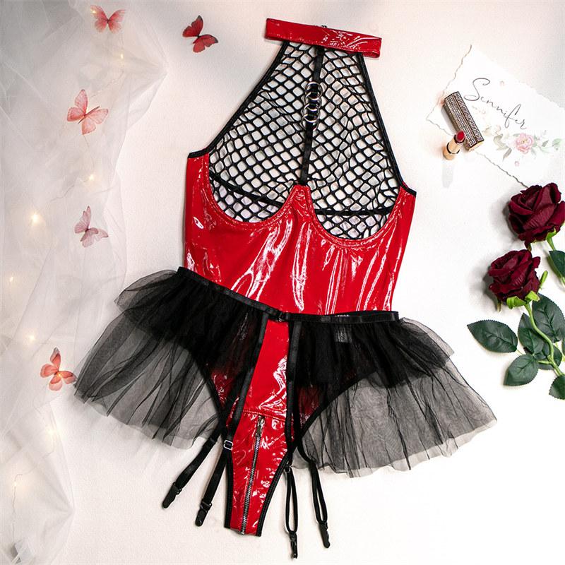 Women's Lingerie Leather Gothic Clubwear Latex Leather Costume Bodysuit Jumpsuit Cosplay Nightclub Fancy Dress Bra Bikini Set GZW