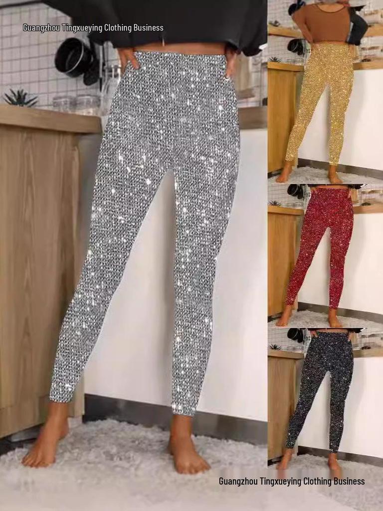 Pantalones Elásticos Elegantes de Lentejuelas para Uso Casual