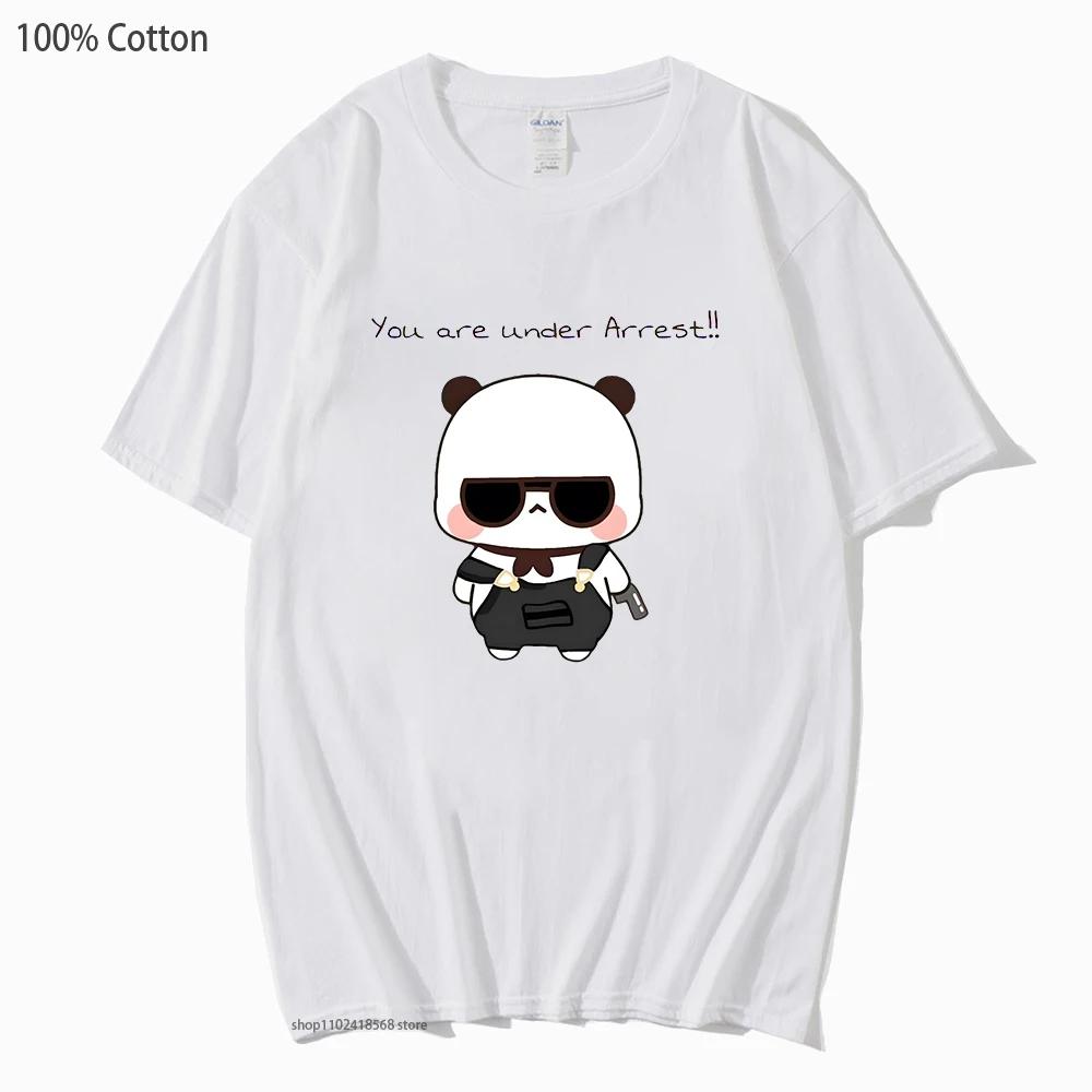 Cute Dudu and Bubu Dudu Like Spy Officer In Black T-Shirts Clothes Panda and Brownie Bear Tees Men Women Couple Tops