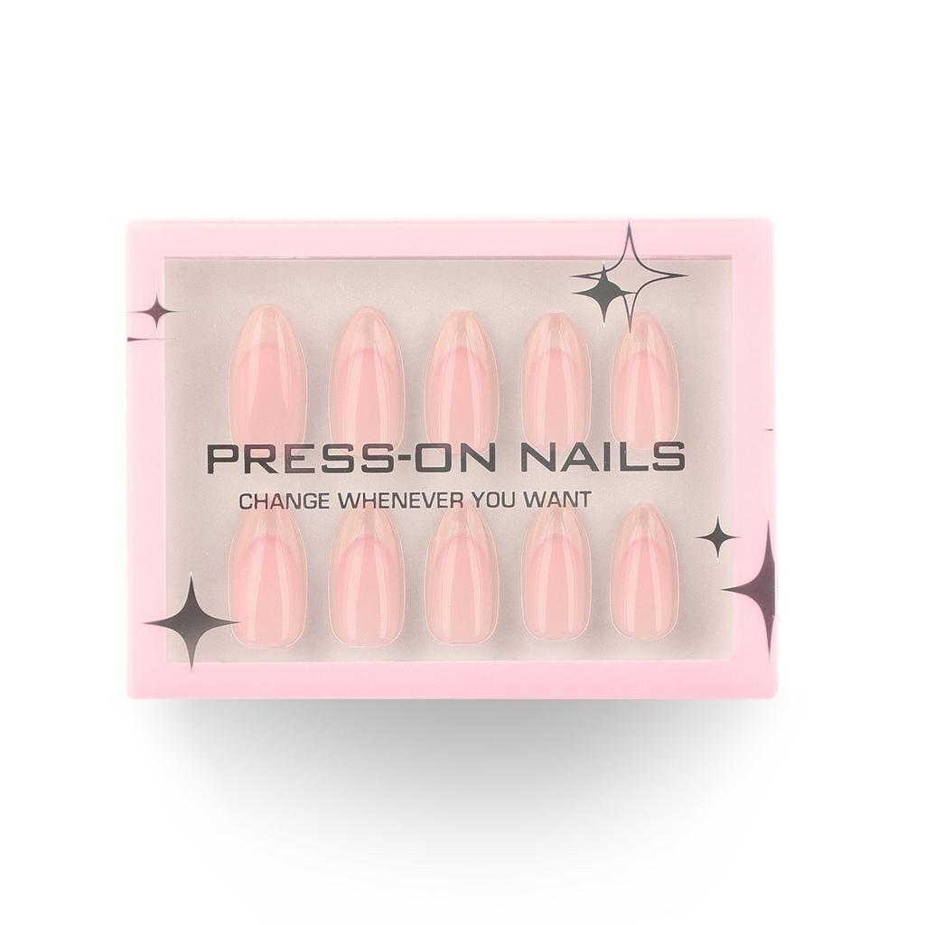 30 short almond nails in Europe, America and other regions, wearing nail pads, simple French beige high-end wearing nail pads.