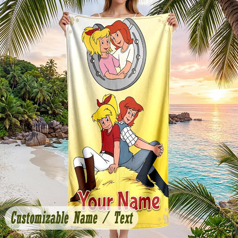 Bibi Blocksberg Beach Towel, Personalized Custom Text, Quick Dry Soft Large Towel For Swimming Pool Travel
