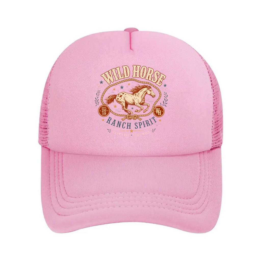 Rustic Running Horse Emblem Design Mesh Baseball Cap Polyester Forward Observations Hat Adjustable Golf Hat Summer