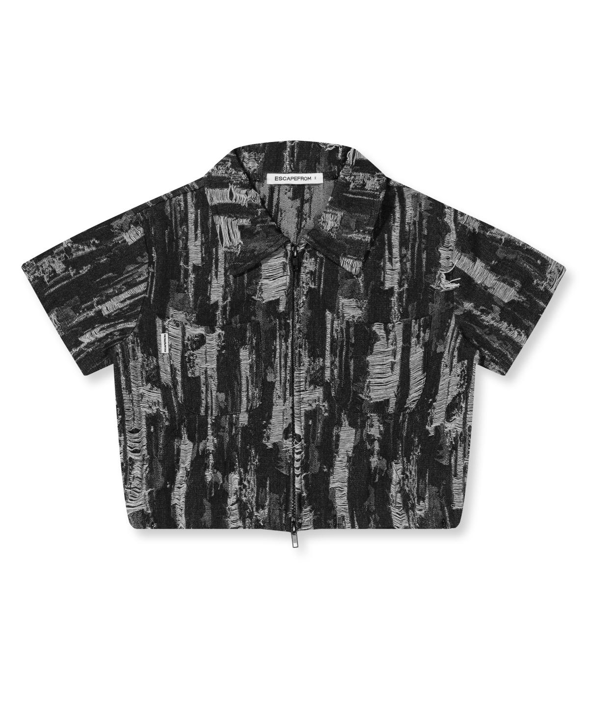 Escape From Damaged Denim Two-Way Shirt Zip-Up Black Denim Free
