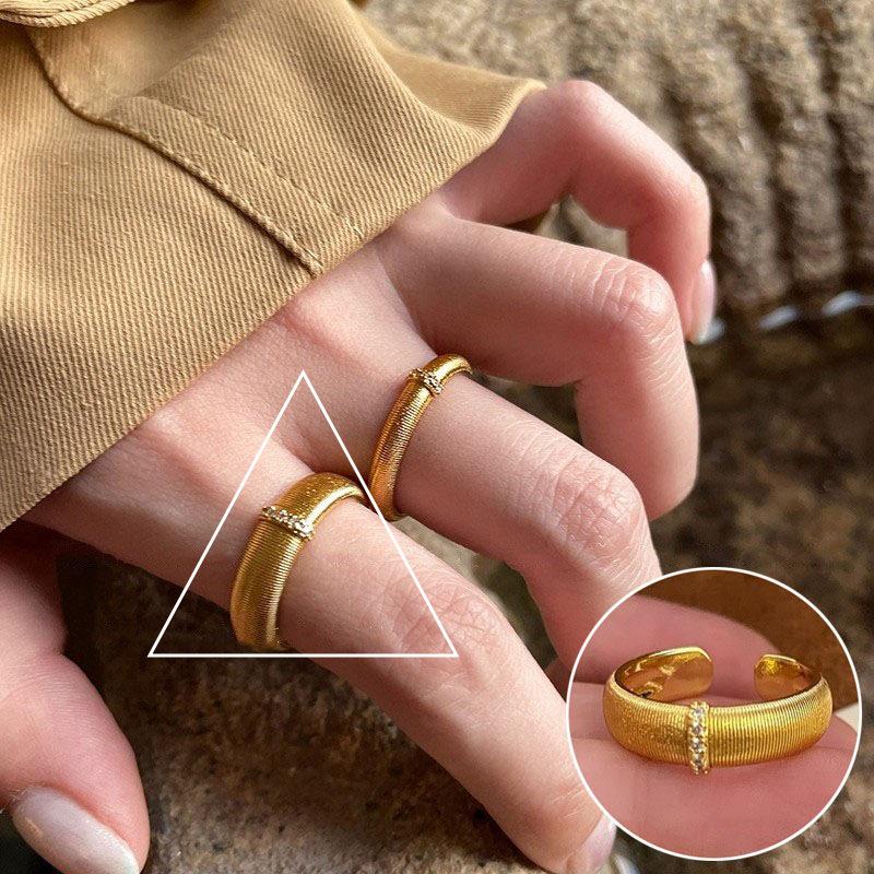 Women's Wide Band Geometric Frosted Matte Open Ring, S925 Silver Plated Creative Index Finger Design