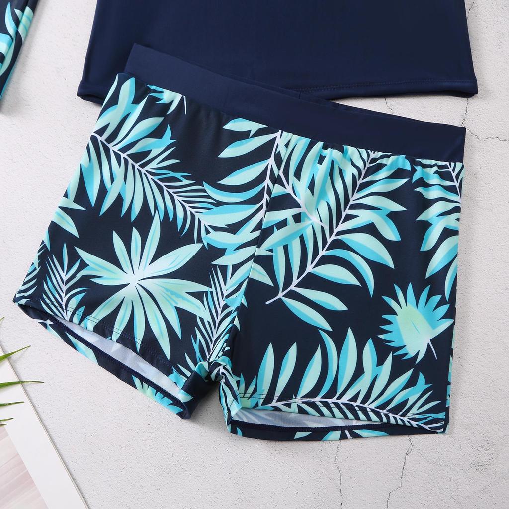 Long-Sleeve European & American Digital Print Conservative Women's Bikini Swimsuit