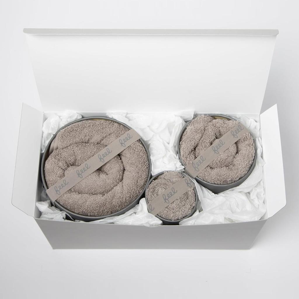 Feel" Sodateru Towel Set (3 Sizes) - Charcoal (Gray) - 60x120cm/34x85cm/20x40cm - 100% Cotton - Boxed (SD-FEEL-BFPCH)