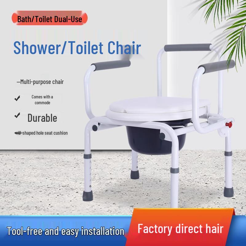 Portable Toilet Chair for Seniors Pregnant Women: Shower Stool Squat Toilet Converter Stainless Steel