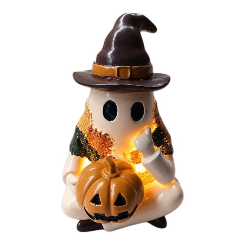 Halloween Patchwork Ghostly with Led Light Lighted Character Figure for Fall Display, Formed Accent with Soft Light for Shelf, Desk, Entry Table, or