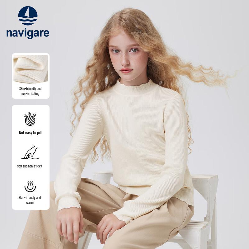 Navigare Maglione lavorato a maglia con colletto alto in pizzo per bambina