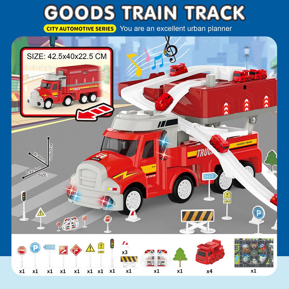 

Игрушки для инерционных транспортных средств, со звуком и светом, головоломка для взаимодействия родителей и детей, модель деформационного трека красный