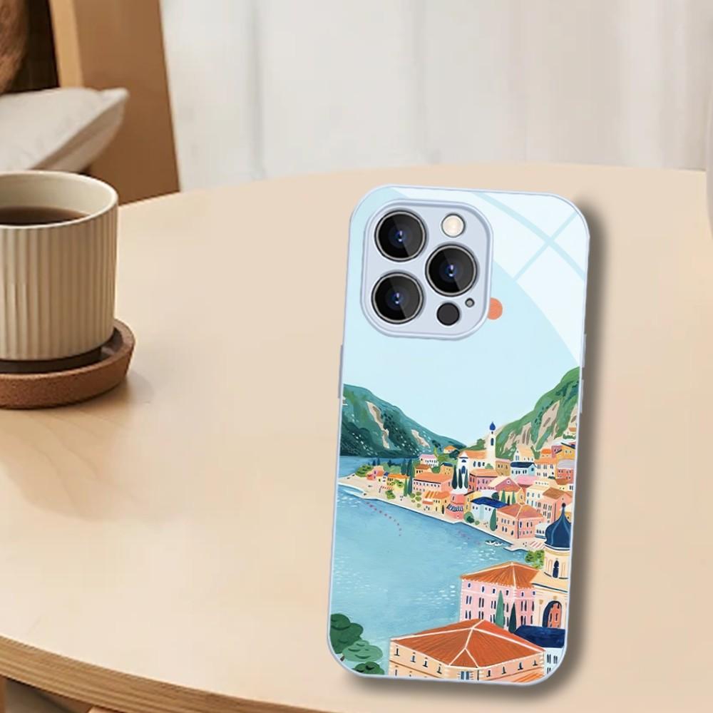 Landscape Nordic Barcelona Budapest Gardasee Phone Case For iPhone Mini 11 12 13 14 Pro XS Max X Plus SE XR Tempered Glass Cover