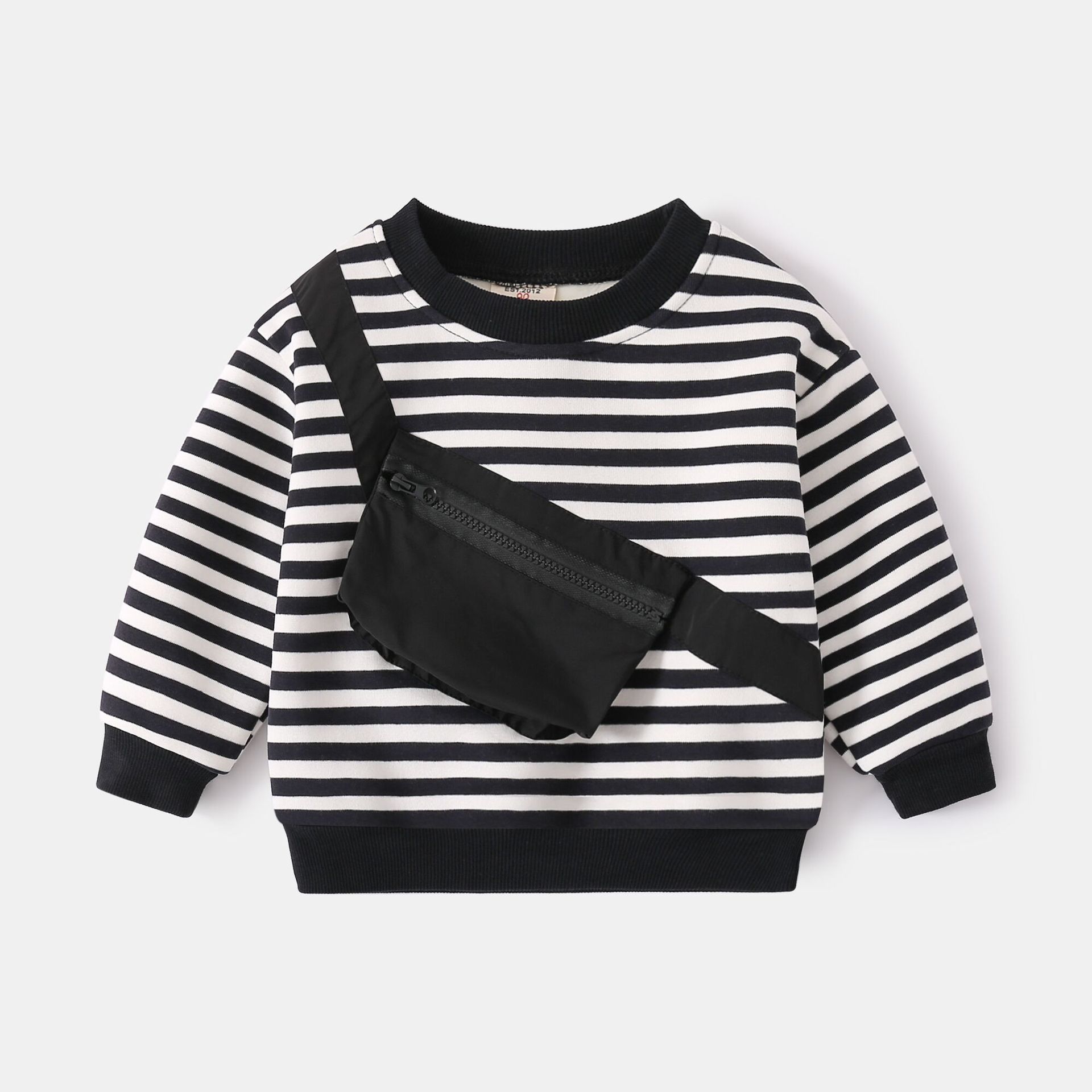 Autumn and winter boys striped fleece sweater striped round neck medium children s top casual fleece long-sleeved top 90cm