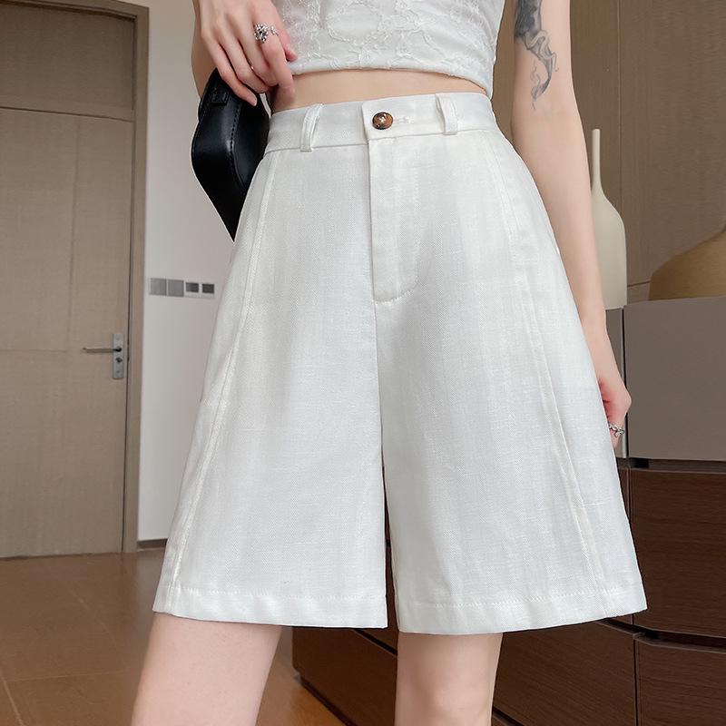 

Women s Japanese Retro White Cotton Linen Suit - Summer A-line Wide-leg Capris 4XL білий
