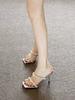 So Beautiful, Square-headed Open-toed Rhinestone Stiletto Sandals Women's Silver High-heeled Slippers Women's Outdoor Wear