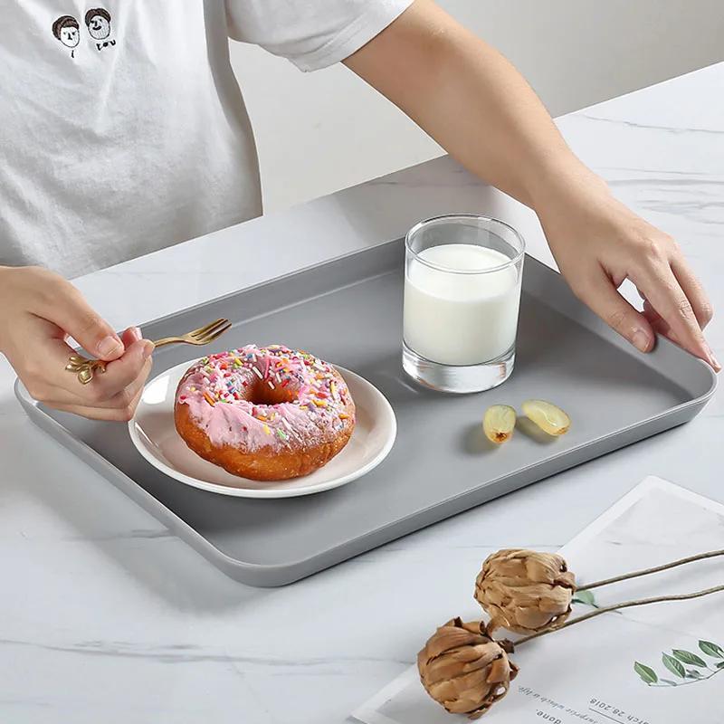 Nordic Rectangular Plastic Storage Tray Home Kitchen Fruit Dessert Tray Dinner Plate Storage Organizer Kitchen Accessories