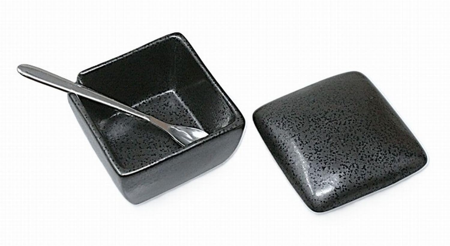 

Набор из 10 квадратных контейнеров для приправ из черного хрусталя Сделано в Японии Керамика Нержавеющая сталь В комплекте ложка Для коммерческого использования Соль ичими Сансё Сичими