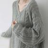 Sweater Pullovers Tops Women Long Sleeves Autumn Oversized Hollow-out V-Neck Loose Long Sleeve Pullover Tops