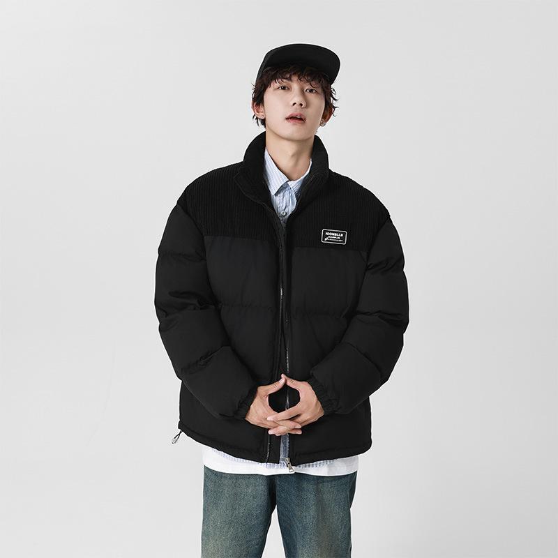 

Контрастные цветные вставки воротник-стойка хлопковая одежда мужская зимняя корейская пуховая хлопковая одежда для пар ранней весны 4XL чёрный