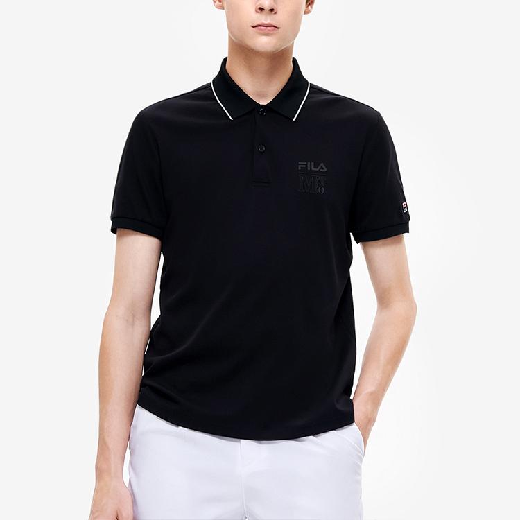 Fila Letter Logo Knitted Solid Color Short Sleeve Polo Shirt Men Polo Shirts Black F11M238105FBK