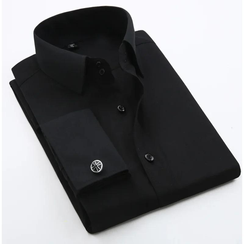 Wedding Shirt Men's Slim Fit Long Sleeve Business Dress Shirts with French Cuffs and Cufflinks Perfect for Formal Banquet