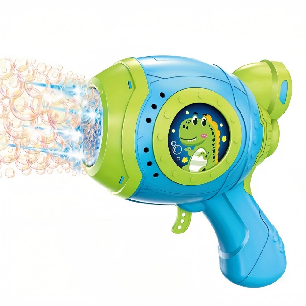 

Электрический пистолет с мыльными пузырями, выполненный в детской динозавровой тематике. Это ручная автоматическая машина для выдувания пузырей, подходящая для использования на открытом воздухе. бирюзовый