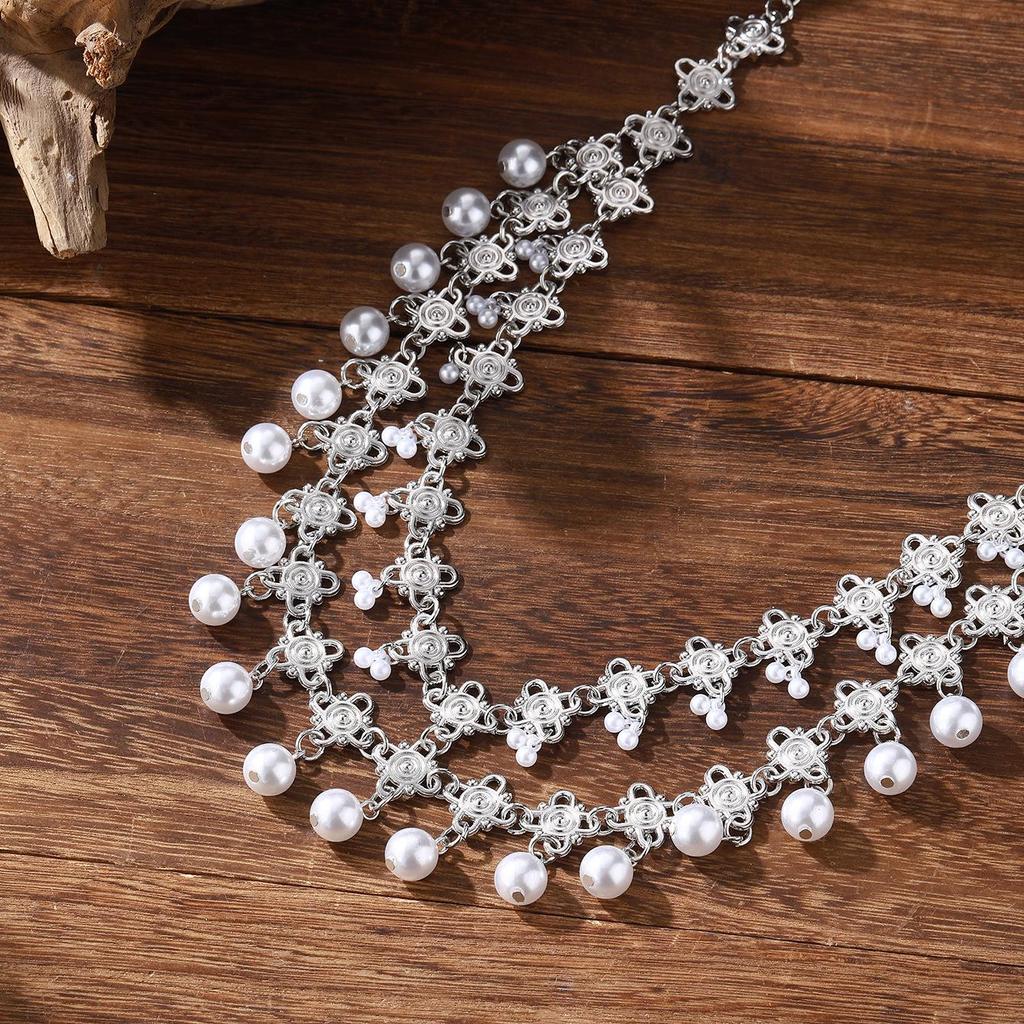 European & American Bridal Headdress, Indian Pearl Tassel Hair Chain, Exotic Hair Accessories
