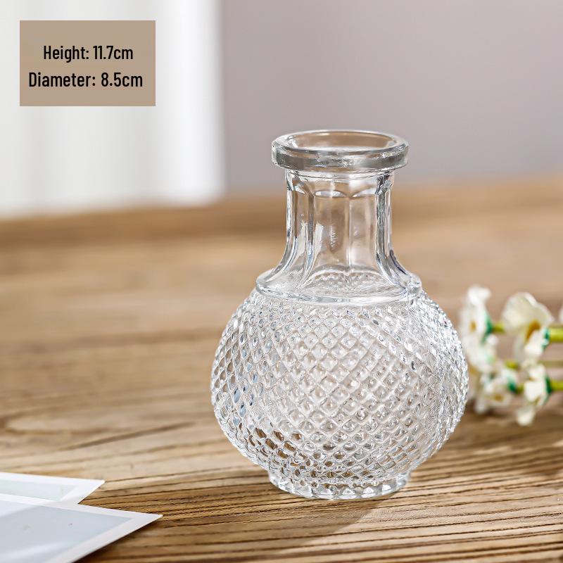 Retro Embossed Transparent Glass Vase: French-Inspired Luxury Home Decor for Living Room