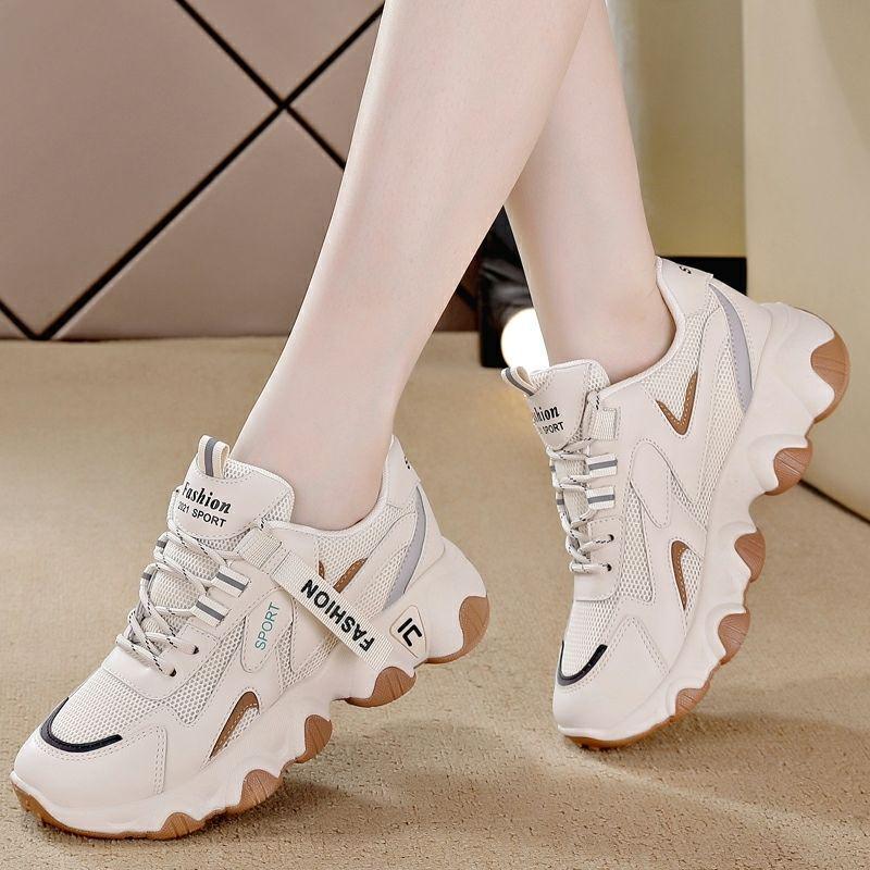 Women's Trendy Dad Sneakers - Spring 2025, Thick-Soled, White, Height-Enhancing, Breathable Casual Sports Shoes