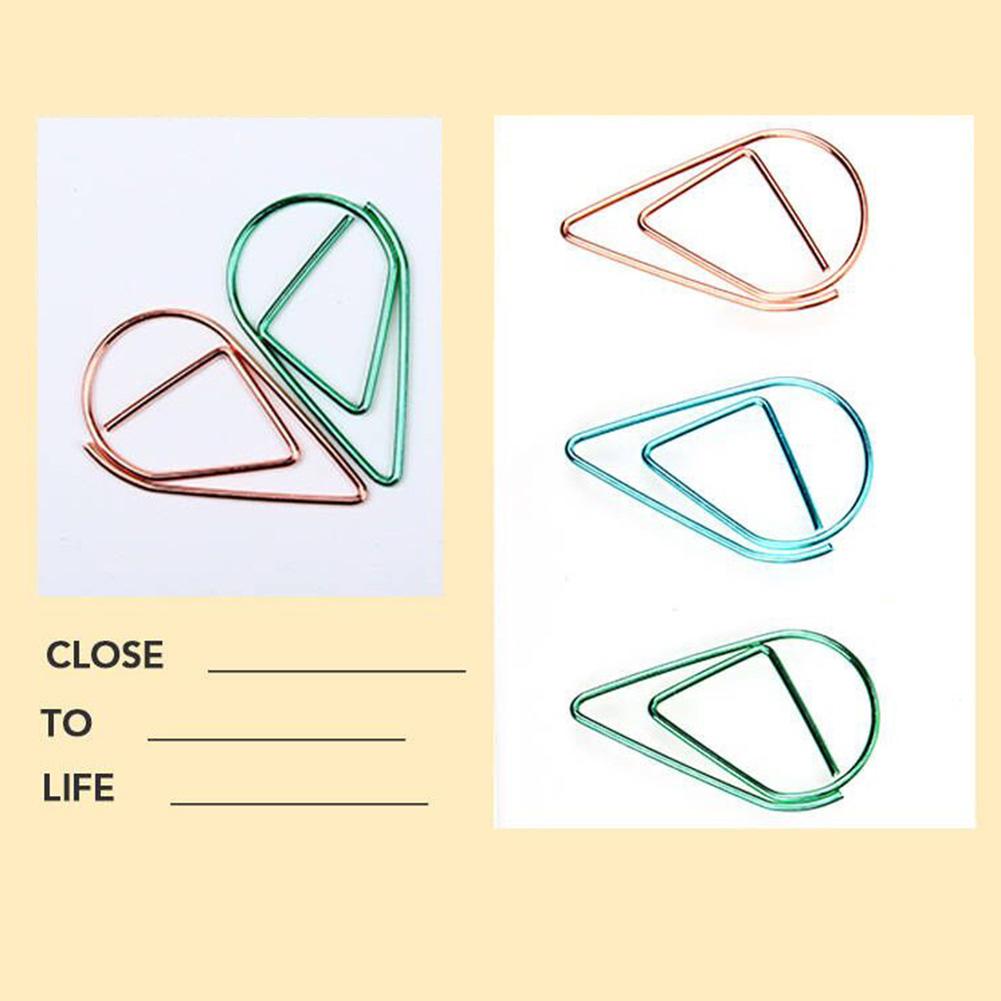 100 stykker metallmateriale dråpeform papirklips Gull Sølvfarge Kawaii Cute Bookmark Clip Skrivesaker Kontor Skolerekvisita