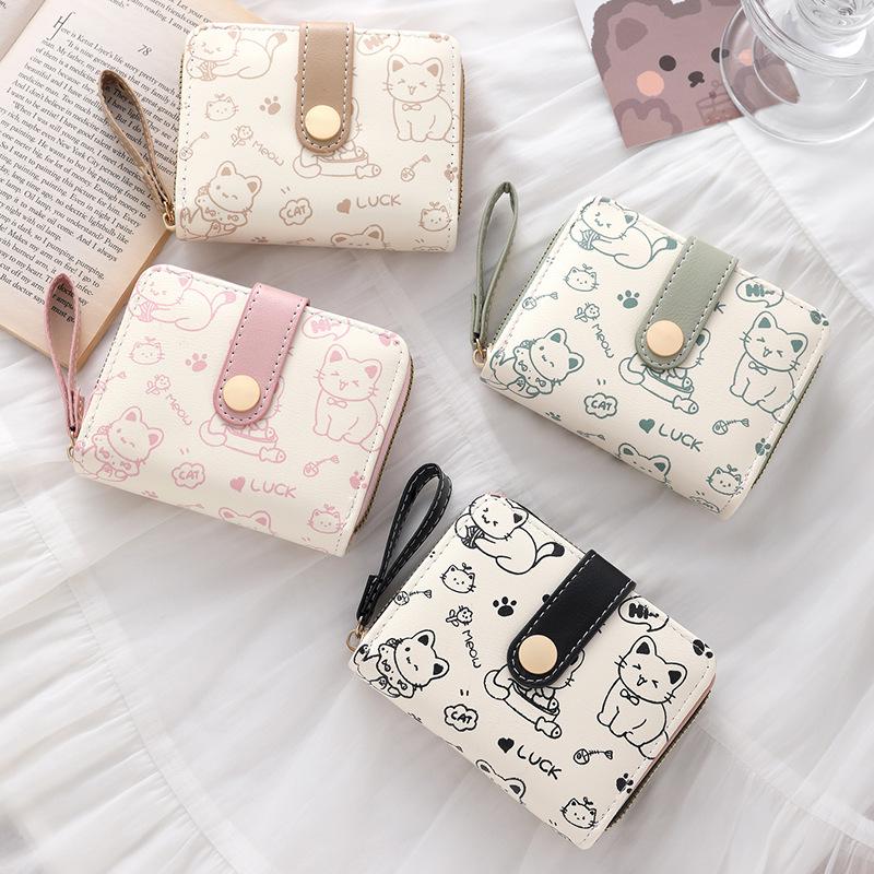 Japanese Kitten Women's Snap Closure Coin Pocket Wallet
