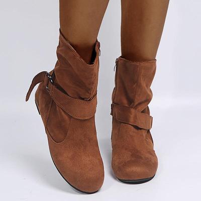 Botines  Nuevos Simples Para Ir Al Trabajo Punta Redonda Botas de Cuero Fondo Plano Hebilla de Cinturón Zapatos de Mujer