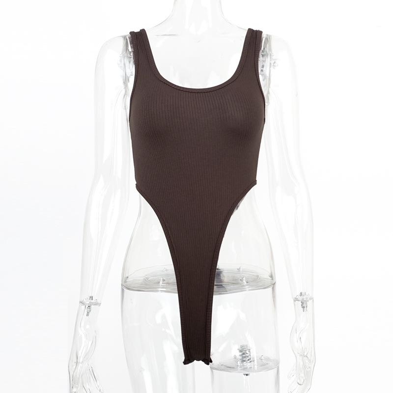 GMXIA Summer Sleeveless Women's Sexy Slim-fit Cotton Pit Strip U-neck Vest High Slit Bodysuit