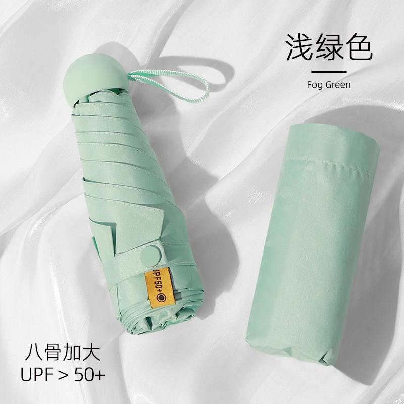 Compact 5-Fold Umbrella Women UPF 50 UV Protection Lightweight 6-Rib Manual Open Black Coated Fabric Portable Capsule