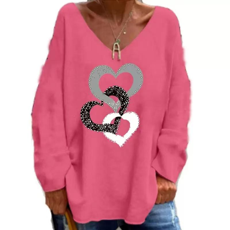 IHUASU Autumn Winter Women's Solid Color V-neck Long Sleeve Loose Casual Comfortable T-shirt Top