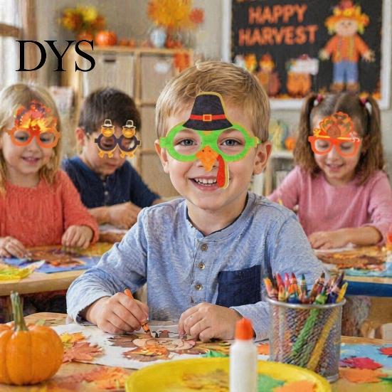 Cute Thanksgiving Gift for Parties Turkey Glasses, Funny Harvest Party Eyewear Kids Festive Orange Holiday Decorations Adults, Felt Pumpkin