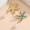 Luxury Female Crystal Blue Stone Gold Color Stud Earrings Cute Bridal Starfish Wedding Jewelry For Women