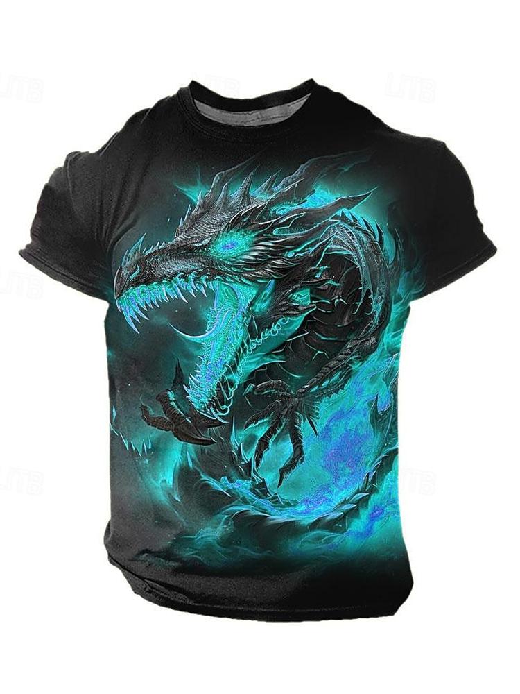 Summer Street Style Fashion Men's T-shirt Urban Everyday Casual Short-sleeved Top 3D Dragon Print Men's Outdoor T-shirt