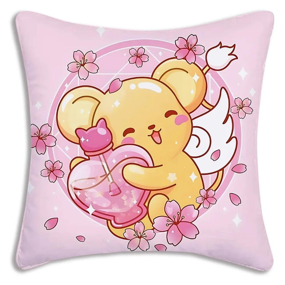 PC Sakura Anime Pillow Cover Magical Girl Print Polyester Cushion Case for Sofa Sakura Kerochan Themed Home Decor