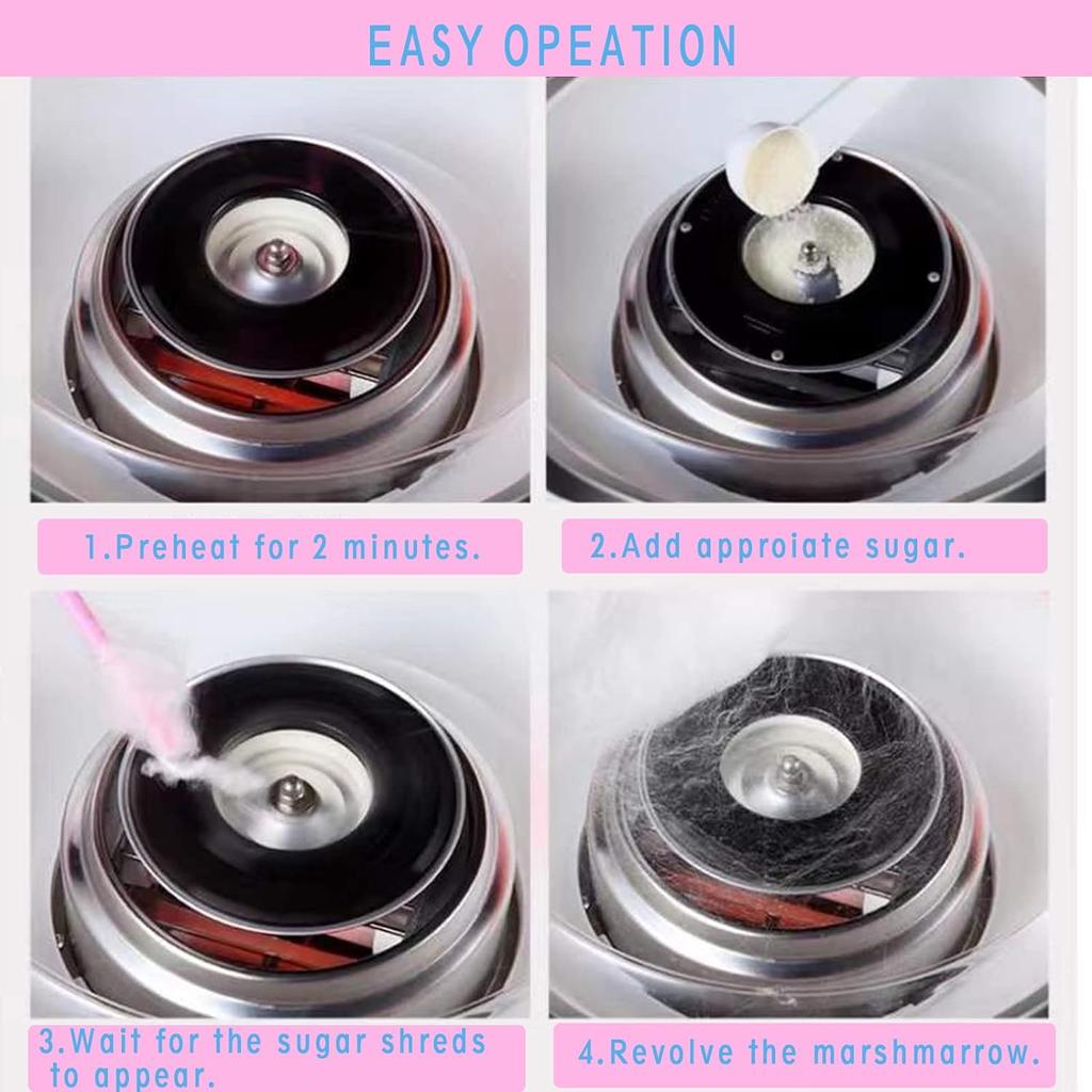 Maszyna do waty cukrowej dla dzieci, mini elektryczna maszyna do waty cukrowej z odporną na zachlapania płytką do kontaktu z żywnością, zawiera 10 patyczków bambusowych i łyżkę do cukru
