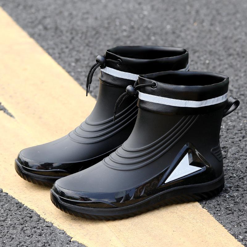 Rain shoes men's medium tube non-slip waterproof shoes new fashion outdoor water boots thermal short tube rubber shoes men