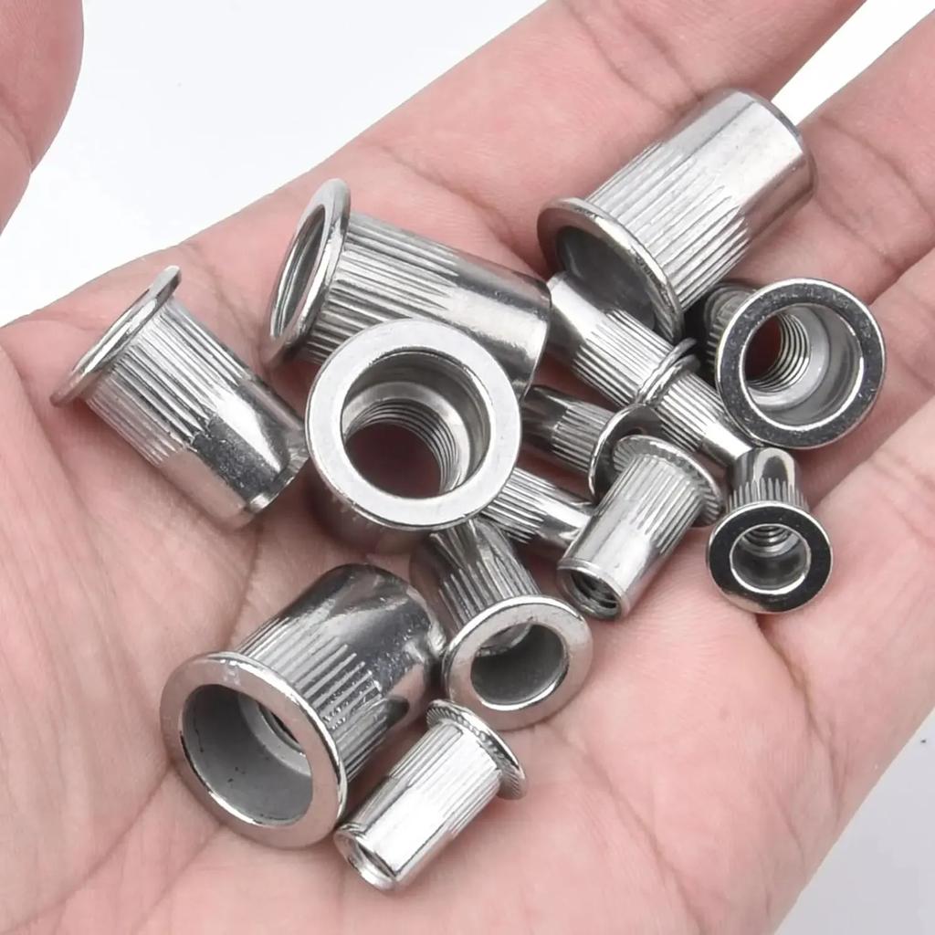 VKKM 90Pcs M3 M4 M5 M6 M8 Rivnut Flat Head Threaded Nut Vertical Stripe Rivets Insert Nutsert Cap Rivet Nuts