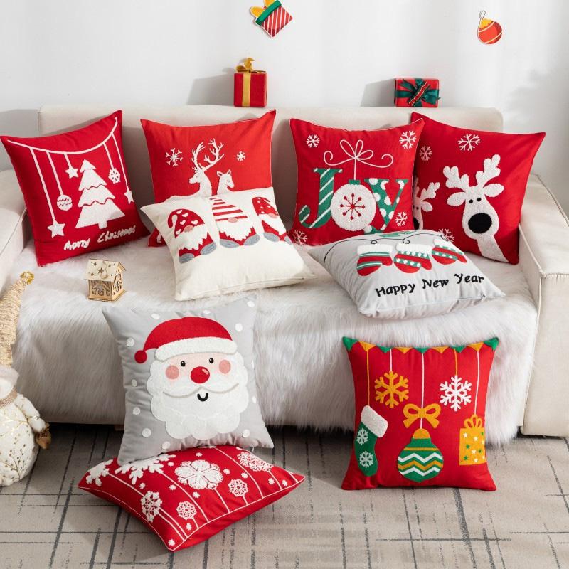 1PC Pillow Cover For Living Room Cushion Cover 45*45cm Cartoon Printed Embroidered Elk Snowman Bedroom Couch Sofa